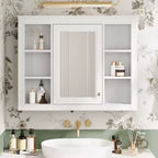 Armoire à pharmacie de 35'' x 27,5'', meuble de rangement mural pour salle de bain, armoire murale de salle de bain moderne avec miroir, armoire miroir avec 6 étagères ouvertes