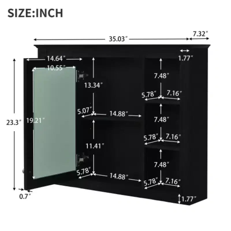 Armoire à pharmacie de 35'' x 27,5'', meuble de rangement mural pour salle de bain, armoire murale de salle de bain moderne avec miroir, armoire miroir avec 6 étagères ouvertes