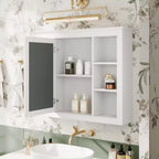 Armoire à pharmacie de 35'' x 27,5'', meuble de rangement mural pour salle de bain, armoire murale de salle de bain moderne avec miroir, armoire miroir avec 6 étagères ouvertes
