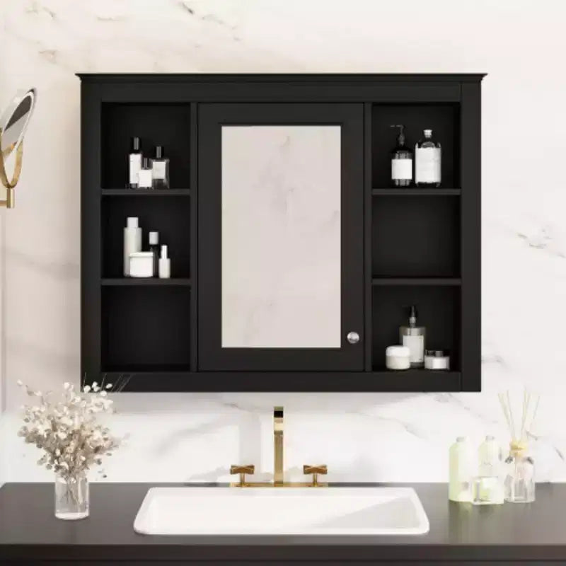 Armoire à pharmacie de 35'' x 27,5'', meuble de rangement mural pour salle de bain, armoire murale de salle de bain moderne avec miroir, armoire miroir avec 6 étagères ouvertes