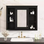 Armoire à pharmacie de 35'' x 27,5'', meuble de rangement mural pour salle de bain, armoire murale de salle de bain moderne avec miroir, armoire miroir avec 6 étagères ouvertes