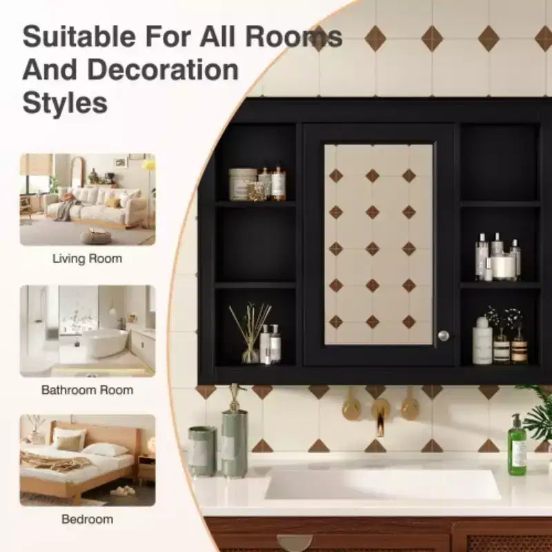 Armoire à pharmacie de 35'' x 27,5'', meuble de rangement mural pour salle de bain, armoire murale de salle de bain moderne avec miroir, armoire miroir avec 6 étagères ouvertes