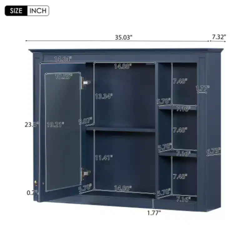 Armoire à pharmacie de 35'' x 27,5'', meuble de rangement mural pour salle de bain, armoire murale de salle de bain moderne avec miroir, armoire miroir avec 6 étagères ouvertes