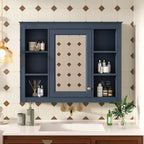 Armoire à pharmacie de 35'' x 27,5'', meuble de rangement mural pour salle de bain, armoire murale de salle de bain moderne avec miroir, armoire miroir avec 6 étagères ouvertes