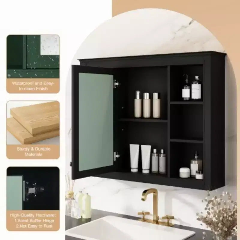 Armoire à pharmacie de 35'' x 27,5'', meuble de rangement mural pour salle de bain, armoire murale de salle de bain moderne avec miroir, armoire miroir avec 6 étagères ouvertes