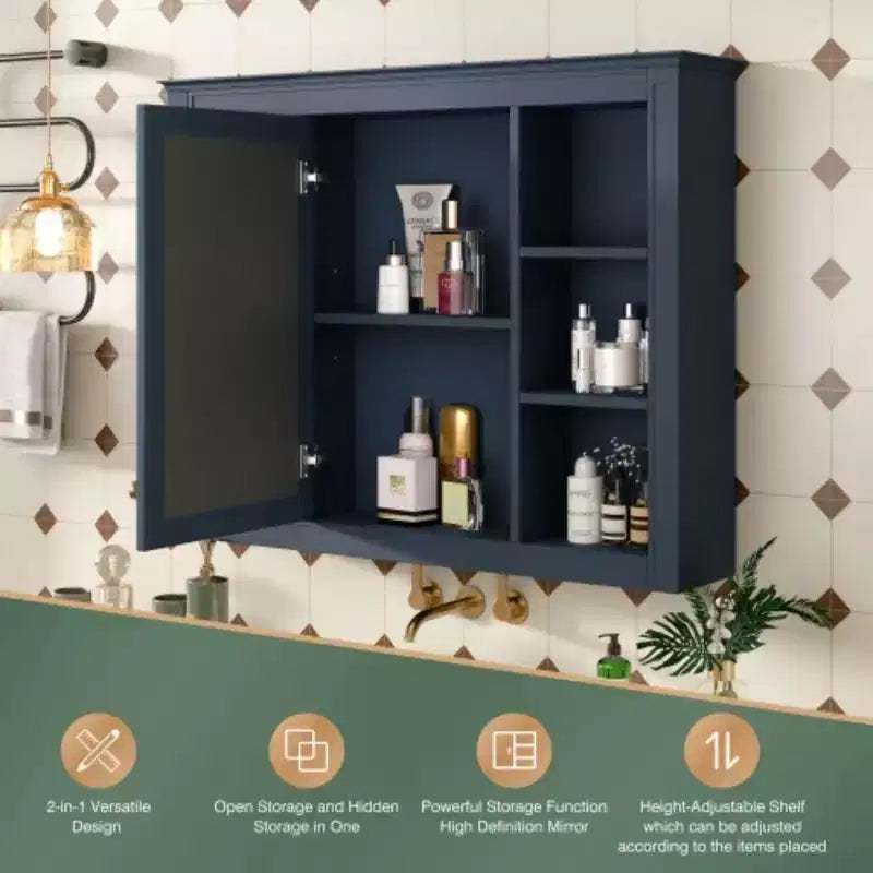 Armoire à pharmacie de 35'' x 27,5'', meuble de rangement mural pour salle de bain, armoire murale de salle de bain moderne avec miroir, armoire miroir avec 6 étagères ouvertes