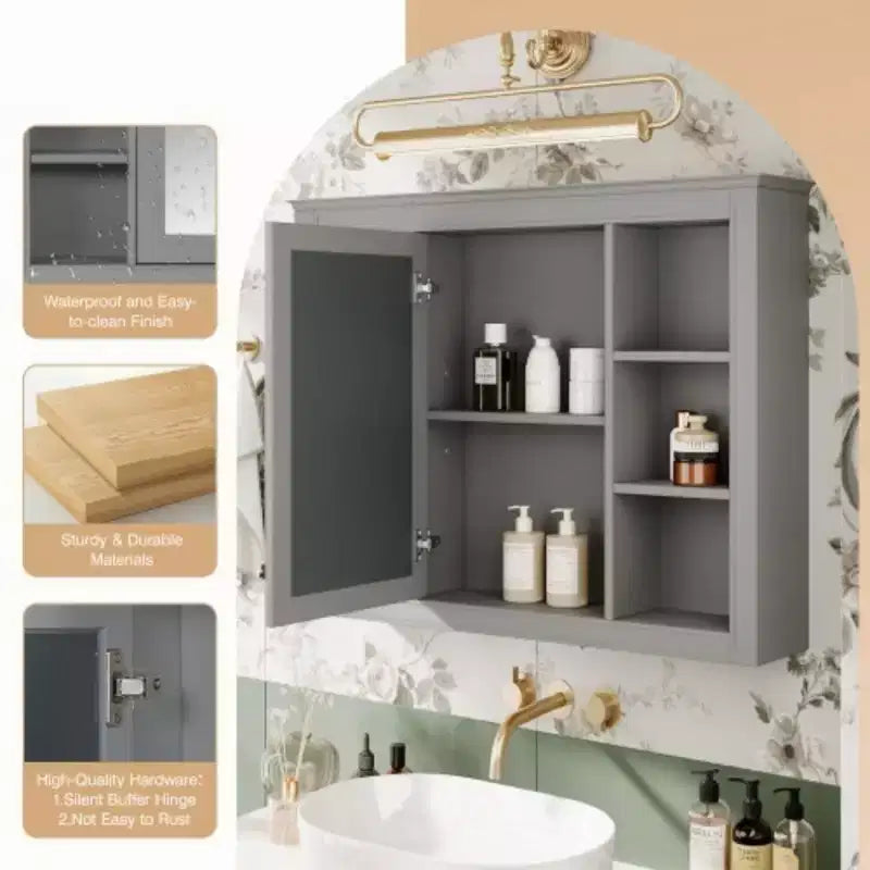 Armoire à pharmacie de 35'' x 27,5'', meuble de rangement mural pour salle de bain, armoire murale de salle de bain moderne avec miroir, armoire miroir avec 6 étagères ouvertes