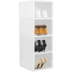 Acekool Clear Foldable Stackable Shoe Organizer Box Set with Front Opening, Transparent PP Plastic Sneaker Storage for Closet (Set of 4)