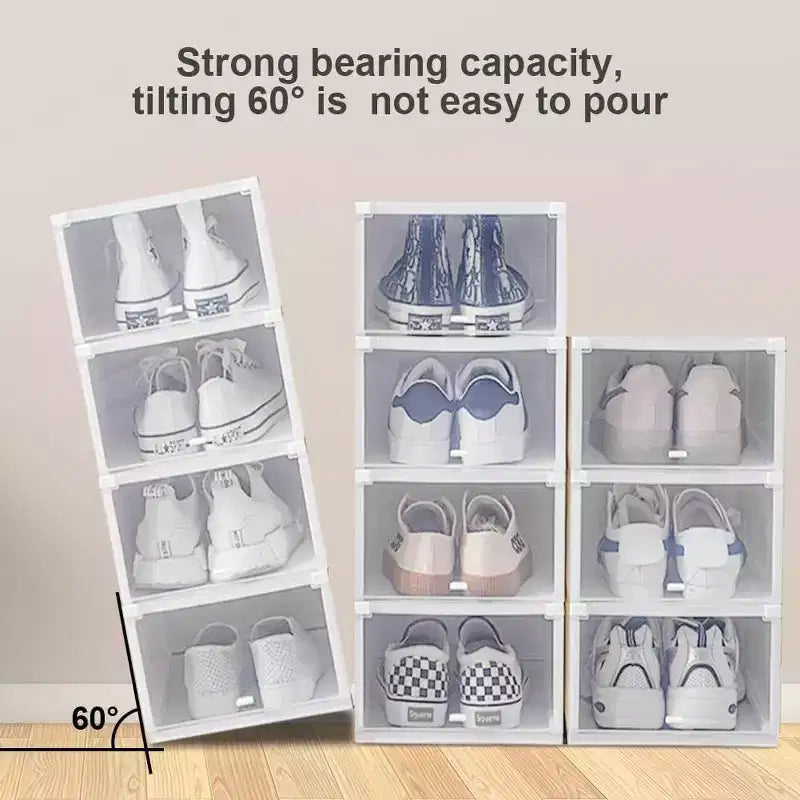 Boîte de rangement à chaussures transparente pliable et empilable avec ouverture frontale, rangement de baskets en plastique PP transparent pour placard, lot de 4
