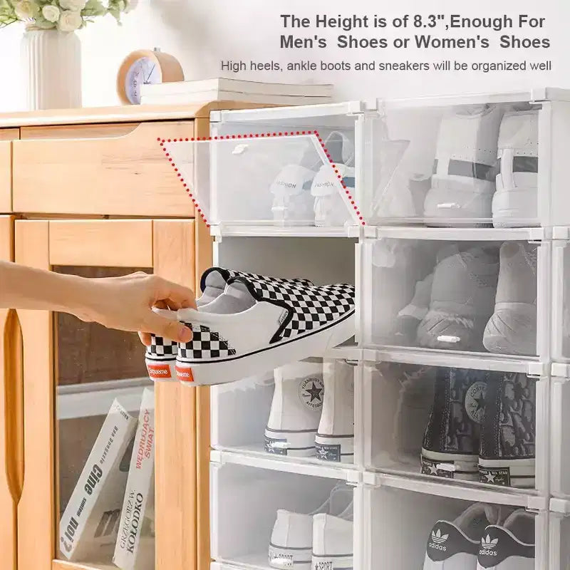 Boîte de rangement à chaussures transparente pliable et empilable avec ouverture frontale, rangement de baskets en plastique PP transparent pour placard, lot de 4
