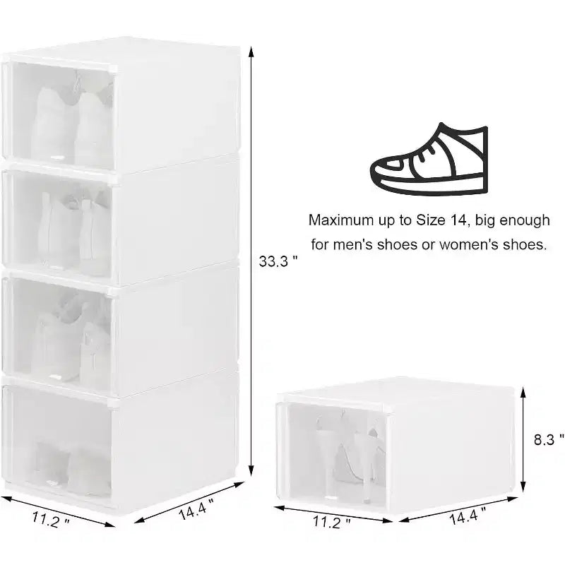 Boîte de rangement à chaussures transparente pliable et empilable avec ouverture frontale, rangement de baskets en plastique PP transparent pour placard, lot de 4