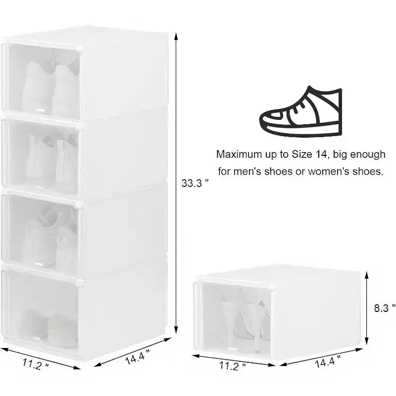 Boîte de rangement à chaussures transparente pliable et empilable avec ouverture frontale, rangement de baskets en plastique PP transparent pour placard, lot de 4