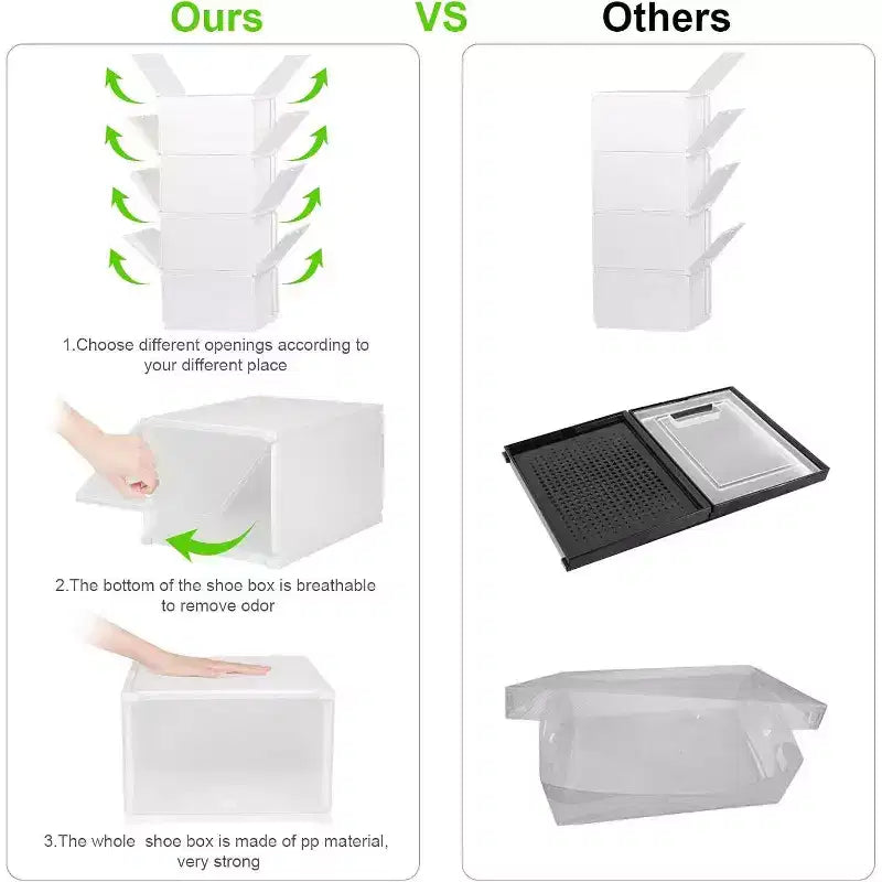 Boîte de rangement à chaussures transparente pliable et empilable avec ouverture frontale, rangement de baskets en plastique PP transparent pour placard, lot de 4