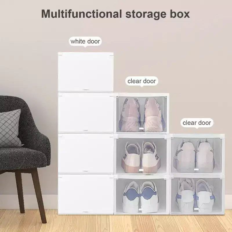 Boîte de rangement à chaussures transparente pliable et empilable avec ouverture frontale, rangement de baskets en plastique PP transparent pour placard, lot de 4
