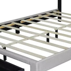Lit rembourré Queen Size, tête de lit capitonnée réglable 43,5''/ 47,5'', 2 tiroirs, rangement pour chambre à coucher, beige