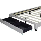 Lit rembourré Queen Size, tête de lit capitonnée réglable 43,5''/ 47,5'', 2 tiroirs, rangement pour chambre à coucher, beige