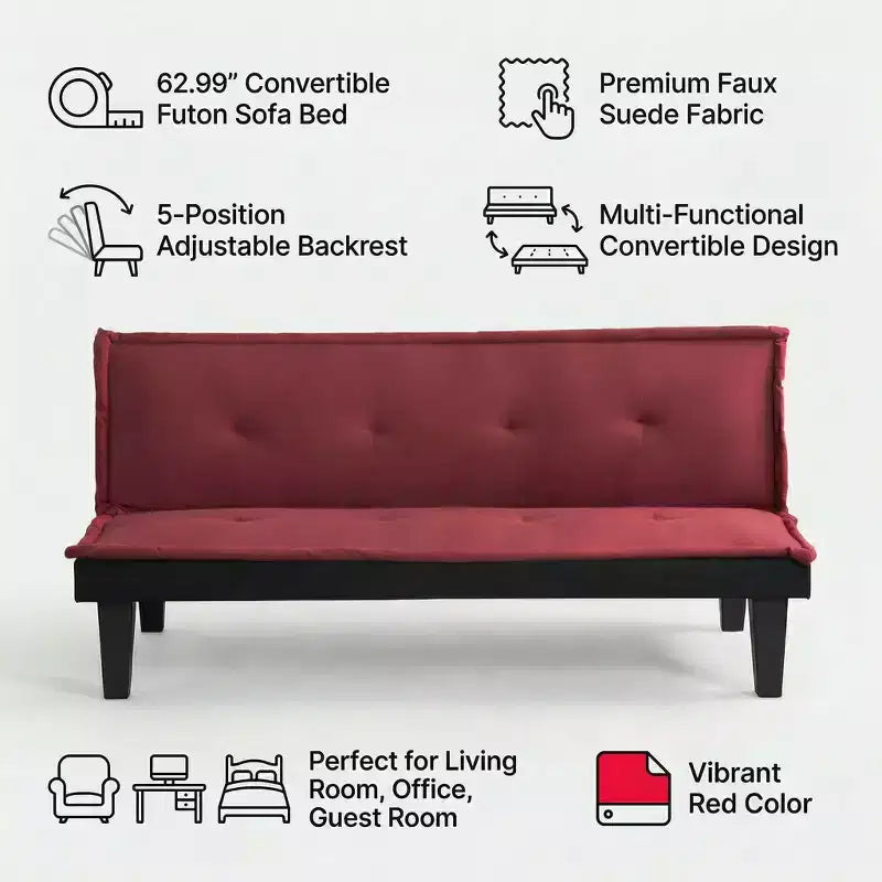 62,99 CHF Canapé-lit futon convertible en faux suède, dossier réglable 5 positions, canapé-lit jumeau