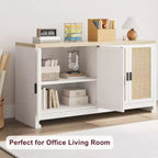 Buffet de rangement de 155 cm, meuble bar à café en rotin, console d'entrée, meuble TV multifonctionnel, meuble de sol pour cuisine
