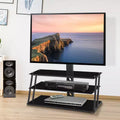 GDFStudio Gill Angle And Height Adjustable Metal Tube TV Stand with Tempered Glass Shlves