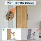 Armoire de chambre à coucher en bois, armoire de rangement avec 2 tiroirs, armoire autoportante avec étagères et tringle de suspension