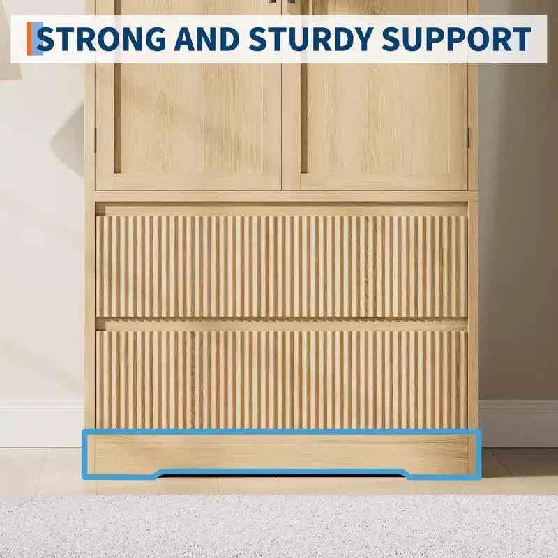 Armoire de chambre à coucher en bois, armoire de rangement avec 2 tiroirs, armoire autoportante avec étagères et tringle de suspension