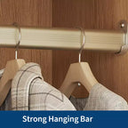Armoire de chambre à coucher en bois, armoire de rangement avec 2 tiroirs, armoire autoportante avec étagères et tringle de suspension