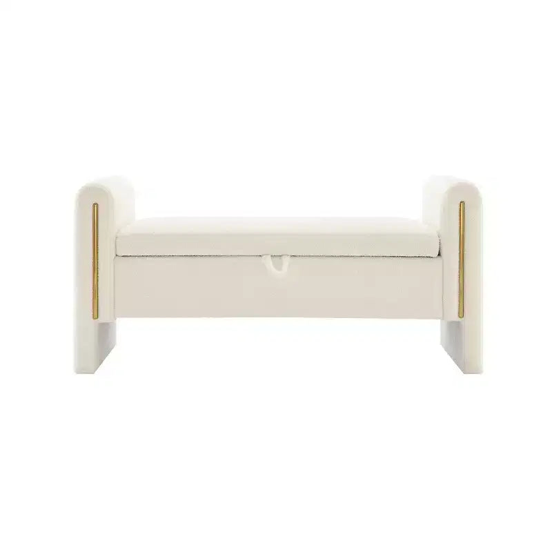 Banc de bout de lit moderne avec accoudoirs et rangement, grand repose-pieds rembourré, banc de fenêtre confortable pour le salon, crème