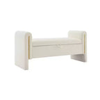 Banc de bout de lit moderne avec accoudoirs et rangement, grand repose-pieds rembourré, banc de fenêtre confortable pour le salon, crème