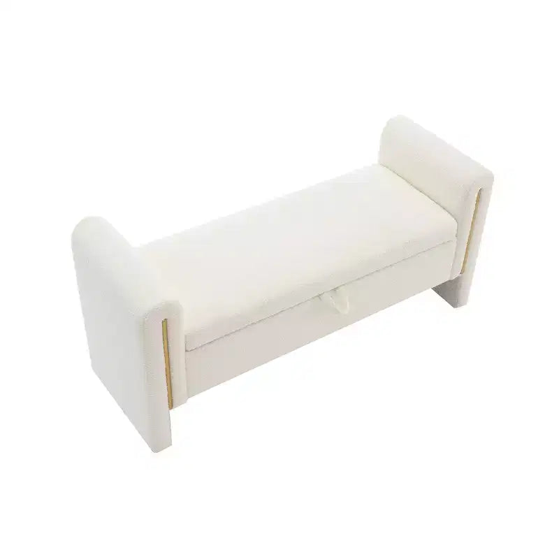 Banc de bout de lit moderne avec accoudoirs et rangement, grand repose-pieds rembourré, banc de fenêtre confortable pour le salon, crème