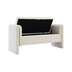 Banc de bout de lit moderne avec accoudoirs et rangement, grand repose-pieds rembourré, banc de fenêtre confortable pour le salon, crème
