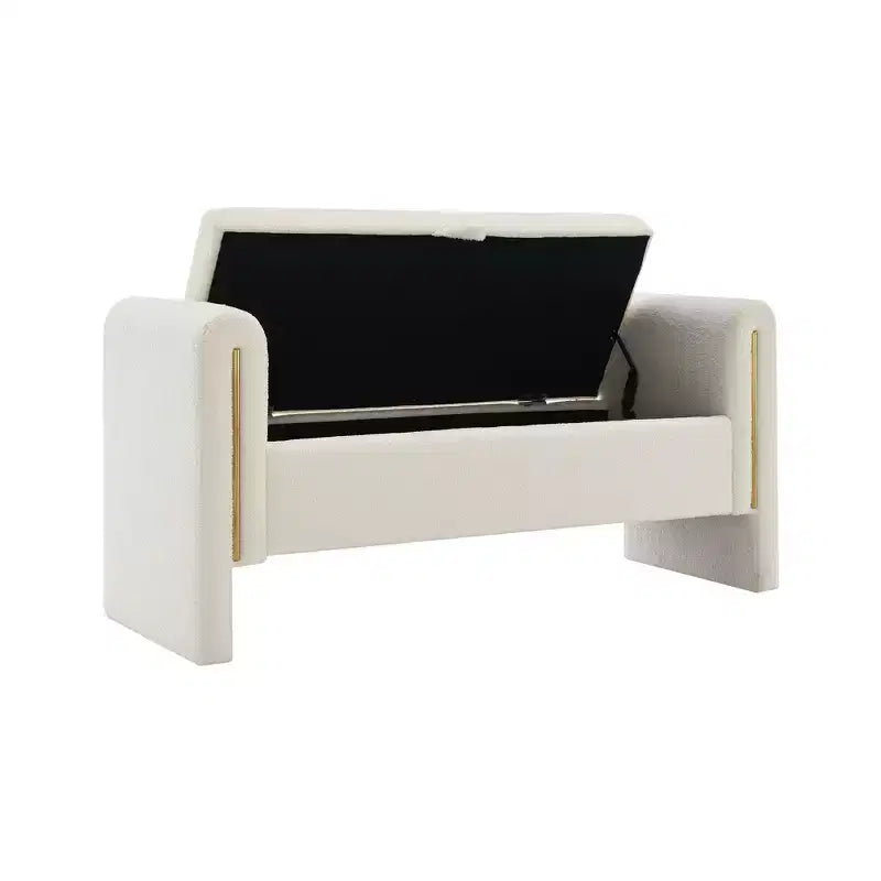 Banc de bout de lit moderne avec accoudoirs et rangement, grand repose-pieds rembourré, banc de fenêtre confortable pour le salon, crème