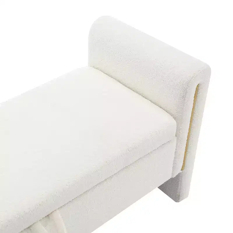 Banc de bout de lit moderne avec accoudoirs et rangement, grand repose-pieds rembourré, banc de fenêtre confortable pour le salon, crème