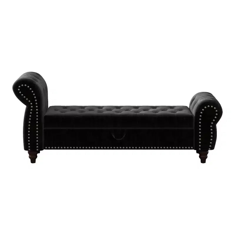 Banc de lit pour chambre à coucher, méridienne capitonnée avec rangement, banc rembourré en velours, bleu marine