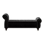 Banc de lit pour chambre à coucher, méridienne capitonnée avec rangement, banc rembourré en velours, bleu marine