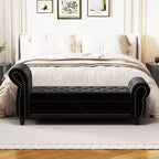 Banc de lit pour chambre à coucher, méridienne capitonnée avec rangement, banc rembourré en velours, bleu marine