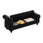 Banc de lit pour chambre à coucher, méridienne capitonnée avec rangement, banc rembourré en velours, bleu marine