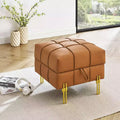 TUYOHW 22 Inches Anti-scratch Leather Storage Ottoman, Pet Friendly Entryway Bench with Golden Stainless Steel Legs, Orange