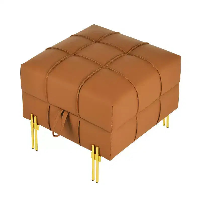 Banc de rangement ottoman en cuir anti-rayures de 22 pouces, banc d'entrée respectueux des animaux avec pieds en acier inoxydable doré, orange