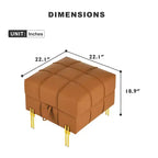 Banc de rangement ottoman en cuir anti-rayures de 22 pouces, banc d'entrée respectueux des animaux avec pieds en acier inoxydable doré, orange