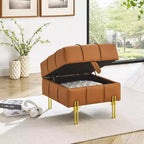 Banc de rangement ottoman en cuir anti-rayures de 22 pouces, banc d'entrée respectueux des animaux avec pieds en acier inoxydable doré, orange