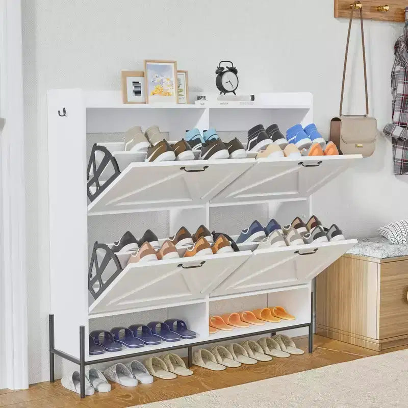 Meuble à chaussures avec 4 tiroirs basculants Meuble de rangement à chaussures dissimulé avec rangement ouvert pour l'entrée, le couloir, la chambre à coucher Organiseur de chaussures