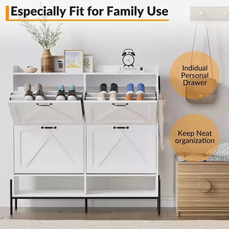 Meuble à chaussures avec 4 tiroirs basculants Meuble de rangement à chaussures dissimulé avec rangement ouvert pour l'entrée, le couloir, la chambre à coucher Organiseur de chaussures