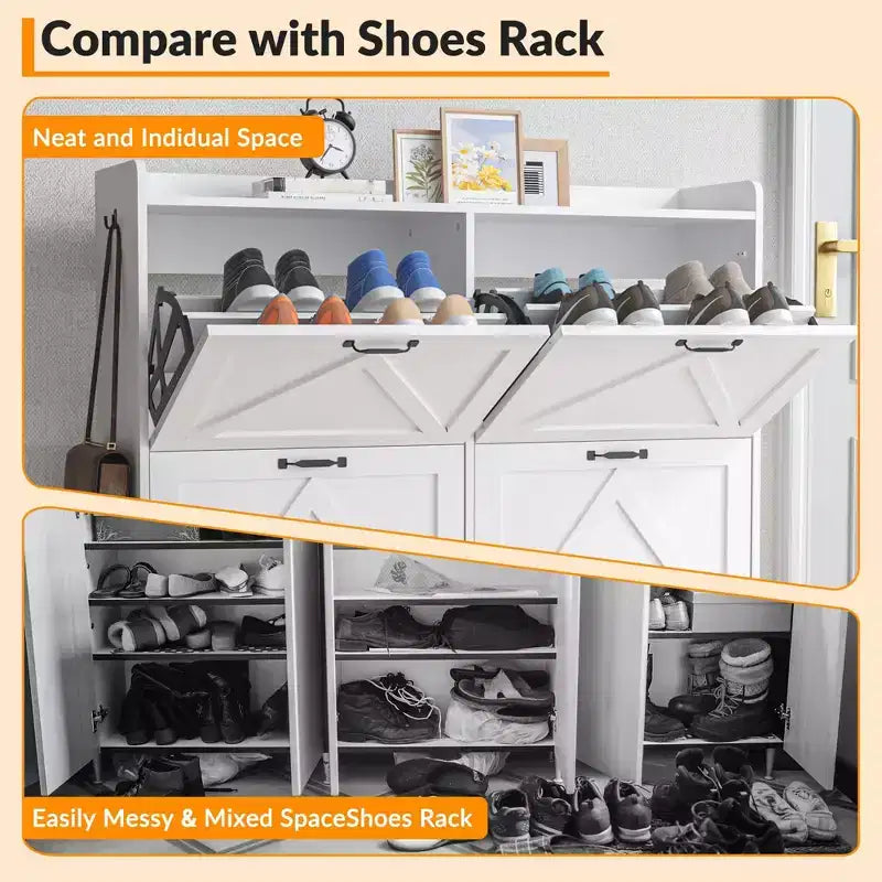 Meuble à chaussures avec 4 tiroirs basculants Meuble de rangement à chaussures dissimulé avec rangement ouvert pour l'entrée, le couloir, la chambre à coucher Organiseur de chaussures