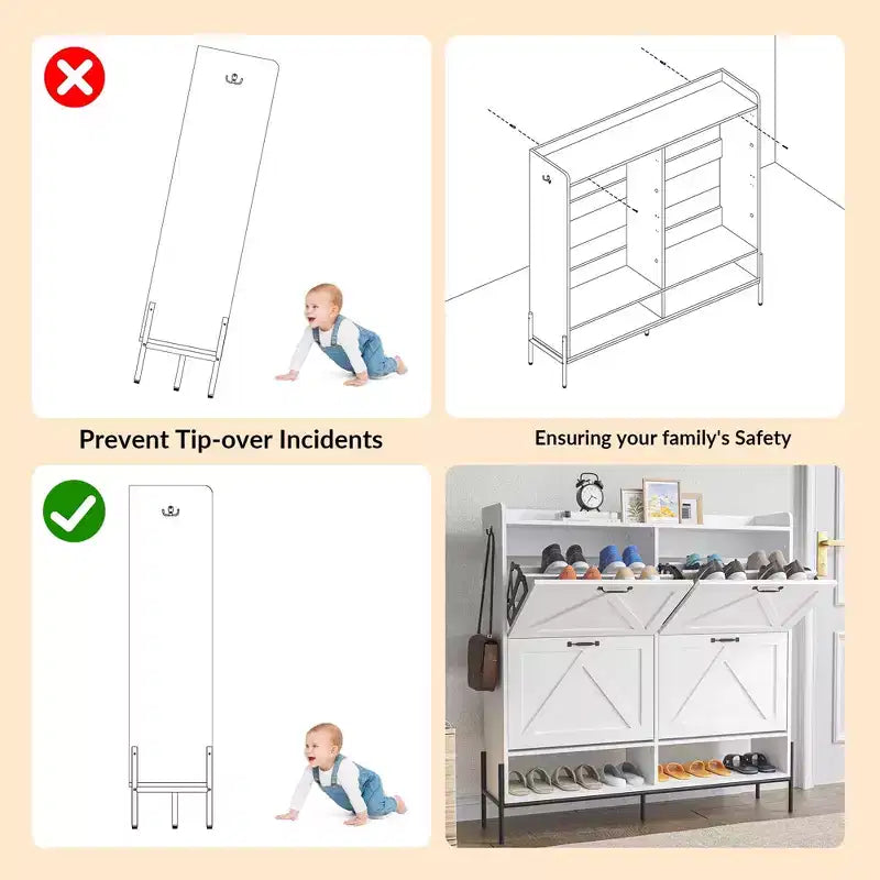 Meuble à chaussures avec 4 tiroirs basculants Meuble de rangement à chaussures dissimulé avec rangement ouvert pour l'entrée, le couloir, la chambre à coucher Organiseur de chaussures