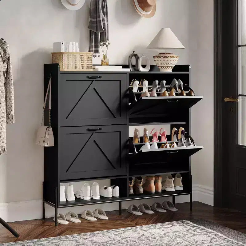 Meuble à chaussures avec 4 tiroirs basculants Meuble de rangement à chaussures dissimulé avec rangement ouvert pour l'entrée, le couloir, la chambre à coucher Organiseur de chaussures