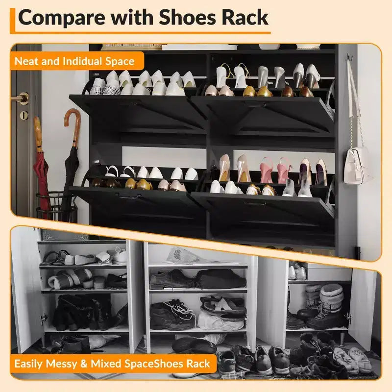 Meuble à chaussures avec 4 tiroirs basculants Meuble de rangement à chaussures dissimulé avec rangement ouvert pour l'entrée, le couloir, la chambre à coucher Organiseur de chaussures
