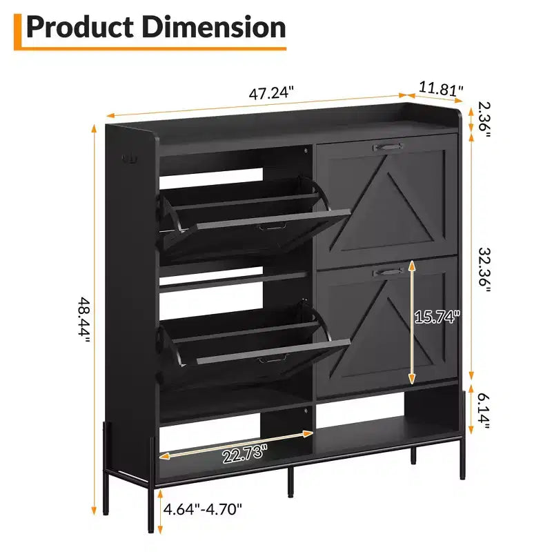 Meuble à chaussures avec 4 tiroirs basculants Meuble de rangement à chaussures dissimulé avec rangement ouvert pour l'entrée, le couloir, la chambre à coucher Organiseur de chaussures