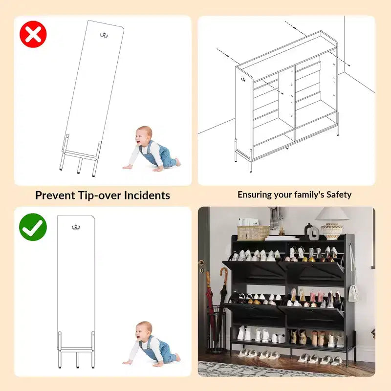 Meuble à chaussures avec 4 tiroirs basculants Meuble de rangement à chaussures dissimulé avec rangement ouvert pour l'entrée, le couloir, la chambre à coucher Organiseur de chaussures