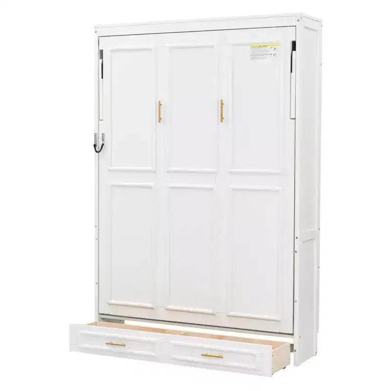 Lit escamotable élégant pleine grandeur avec 2 tiroirs, Beige