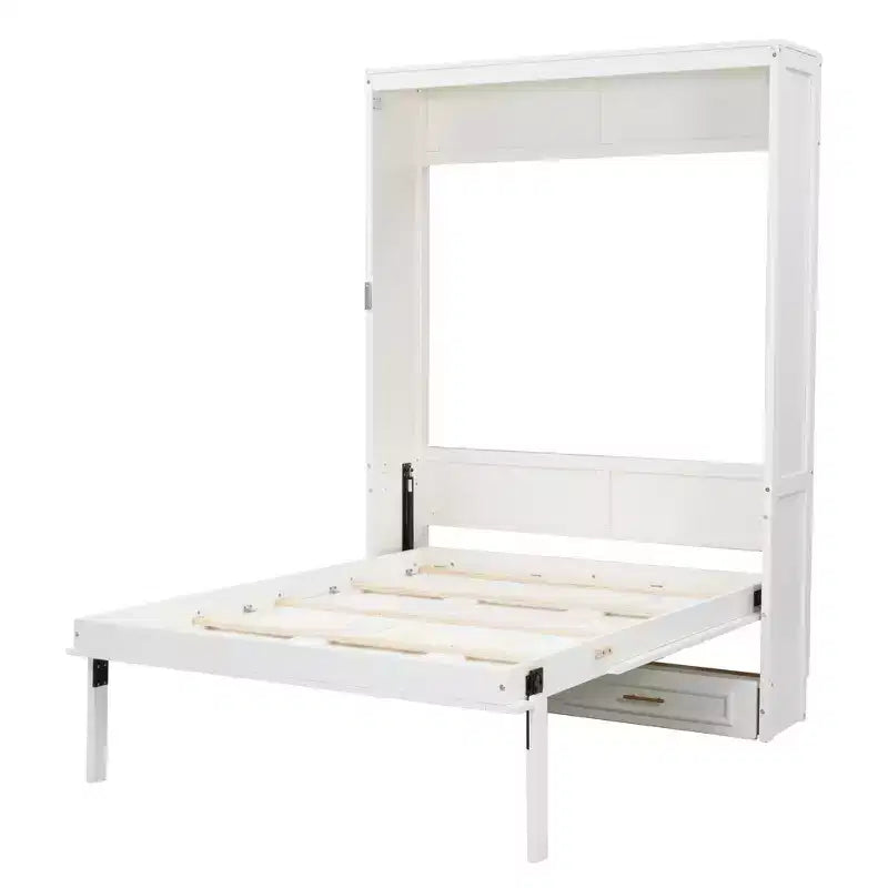 Lit escamotable élégant pleine grandeur avec 2 tiroirs, Beige